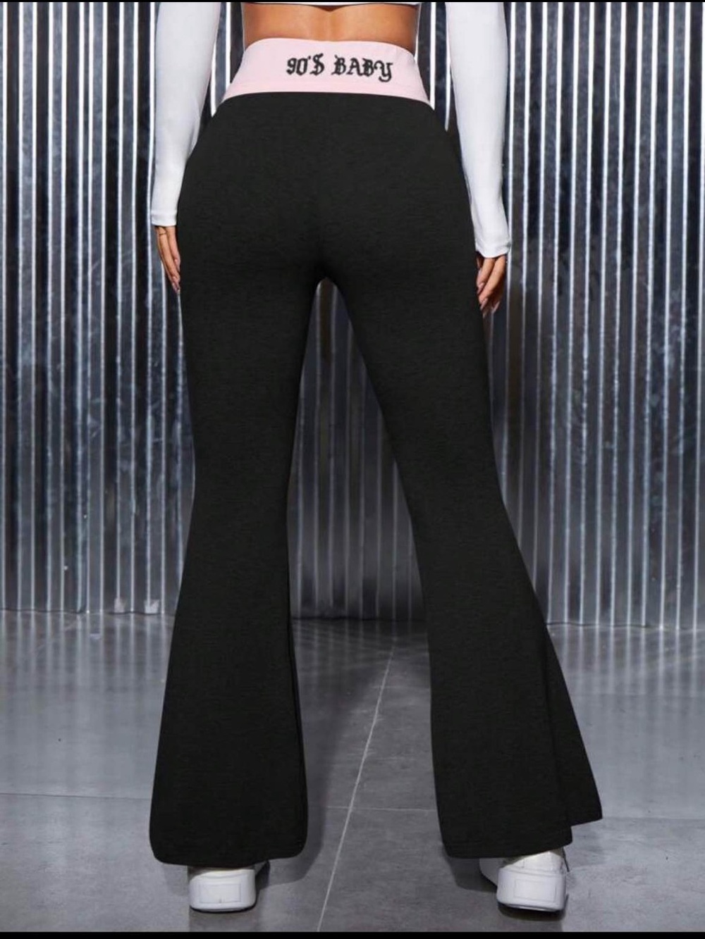 90's Baby Black Flared Pants with Pink Waistband
